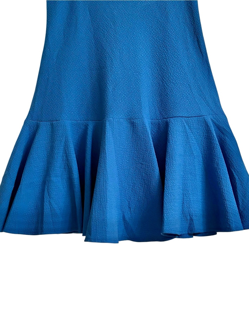 Zarr Collection Blue V-Neck Drop Waist Ruffle Hem Mini Dress Womens 8 Lined EUC - Picture 4 of 12